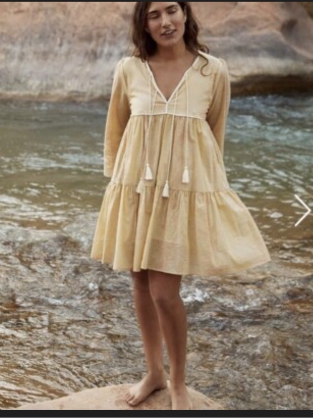 Christy Dawn XS / Small Light Yellow Tiered Long Sleeve Mini Phoenix Dress - Picture 2 of 9